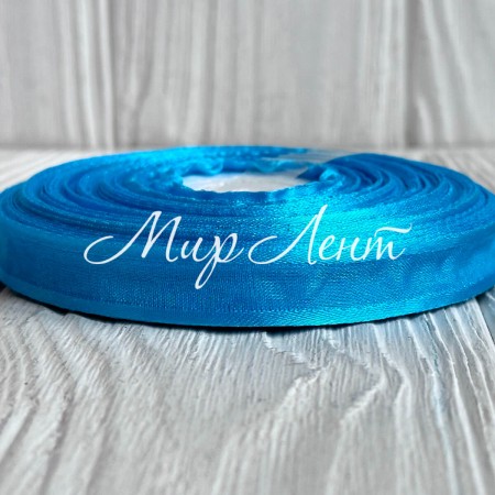 Органза с атласным кантом, 1,2 см, бирюзовая, рулон 45 м