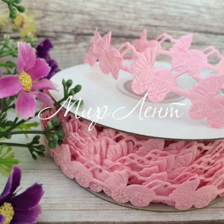 Кружевная детская лента, коляска, 2 см, розовая