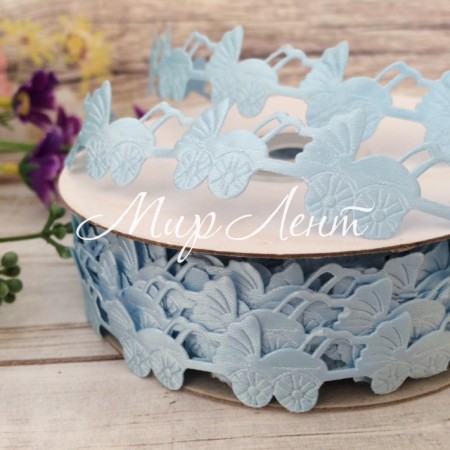 Кружевная детская лента, коляска, 2 см, голубая