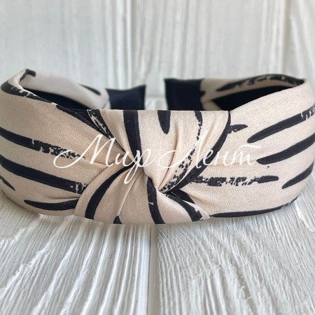 Обруч софт чалма, 4 см, чорні мазки на бежевому, шт.