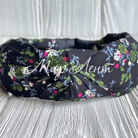 Обруч софт чалма в цветочек, 4 см, черный, шт. 