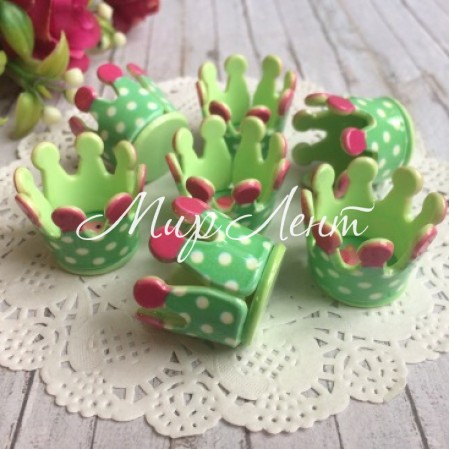 Корона (пластик), 20 х 23 мм, мятный малиновым в горох (серединка с мишкой), упаковка 25 шт.