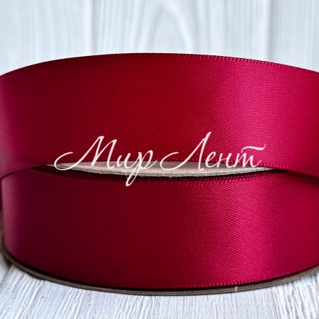 Атлас двусторонний (премиум), 2,5 см, красный бархат, рулон 23 м
