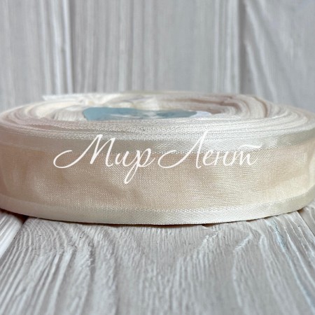 Органза с атласным кантом, 2,5 см, молочный, рулон 45 м