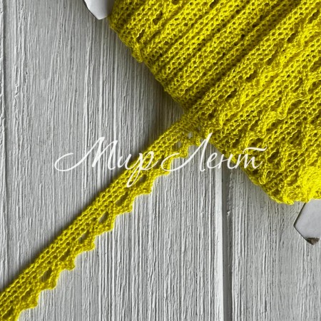 Мереживо в'язане (D03401), насичено-жовте, 11 мм, рулон 45 м