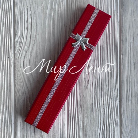 Коробочка для украшений прямоугольная, 21х4,3 см, красная, с парчовой ленточкой, 1 шт.
