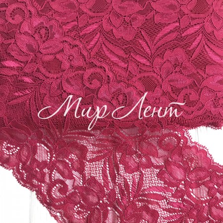 Кружево стрейчевое "Лиана", 15 см, бургунди, рулон 9 м