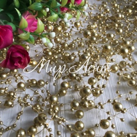 Бусины на леске, 3-8 мм, золото, упаковка 40 нитей