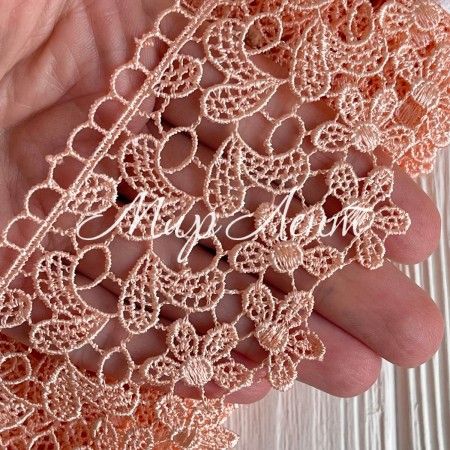 Кружево макраме Оливия, 6,5 см, персиковый, рулон 9 м