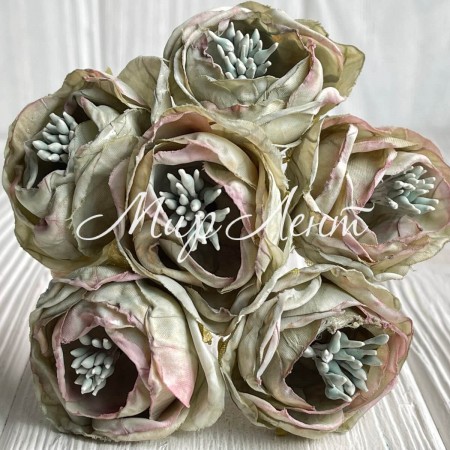 Винтажная роза с тичинками, 3,5 см, оливково-мятная, упаковка 42 шт.