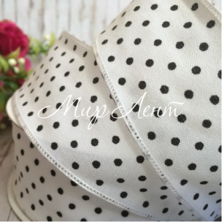 Лента джинс горох, 4 см, бело-черный, рулон 17,5 м