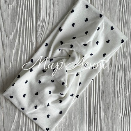 Повязка турецький трикотаж, 21х10 см, біла з чорними сердечками, шт. 