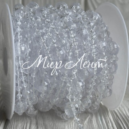 Хрустальная лента-бусинка (С30653), 12+8+4 мм, прозрачная круглая, рулон 10 м