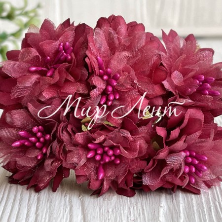 Хризантема тканевая с фатином, 4 см, бургунди, упаковка 48 шт.