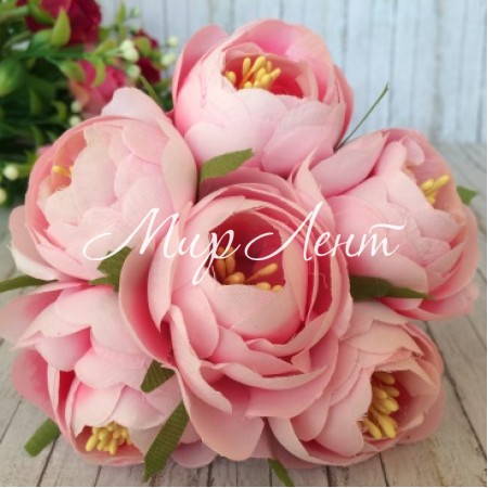 Пионы тканевые на веточке, 4 см, розовые, упаковка 30 шт.