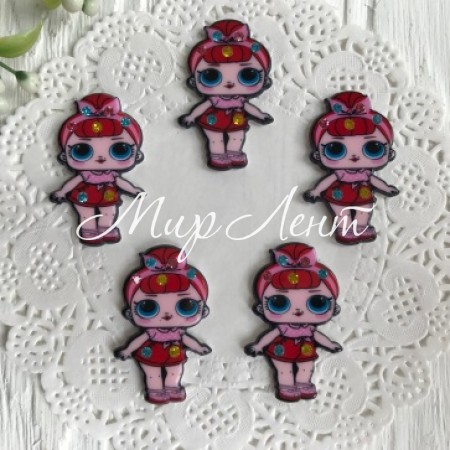 Кабошон Lol со стразами, 3,5 см, в шортах красных и с гулькой, упаковка 25 шт.