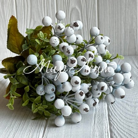 Декоративная ветка брусники, 41 см, бело-голубая, шт.