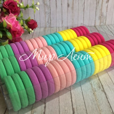 Набір резинок велюрчік, 3 см, малиново-жовто-м'ятний, упаковка 66 шт.