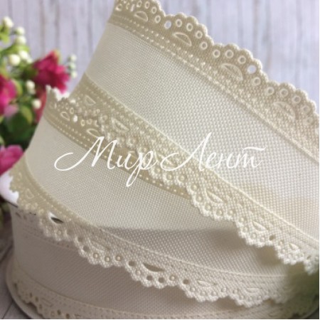 Котоновая лента с кружевным краем, 3,3 см, молочная, рулон 18 м
