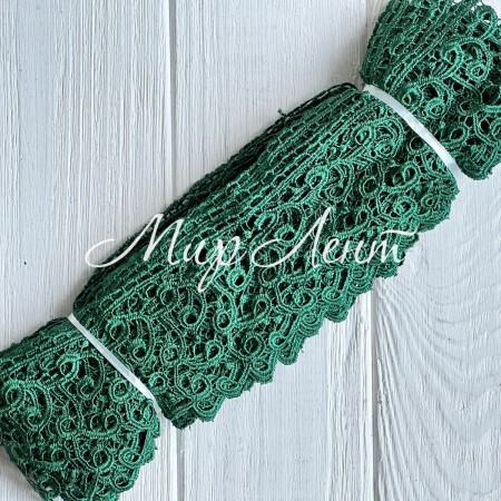 Кружево макраме "Сандра", 7,5 см, зеленое, рулон 9 м