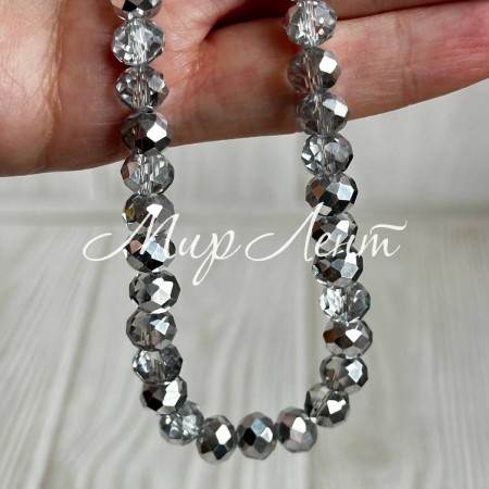 Бусины Рондель хрусталь, 8 мм, серебряные, нитка 65-68 шт.