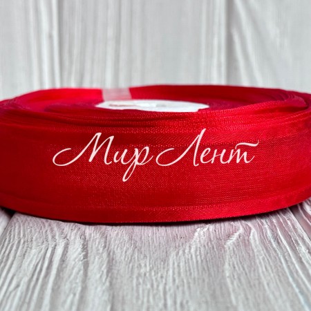 Органза с атласным кантом, 2,5 см, красный, рулон 45 м