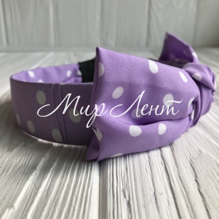 Обруч тканевый в горох с бантом, 3,2 см, лиловый, шт.