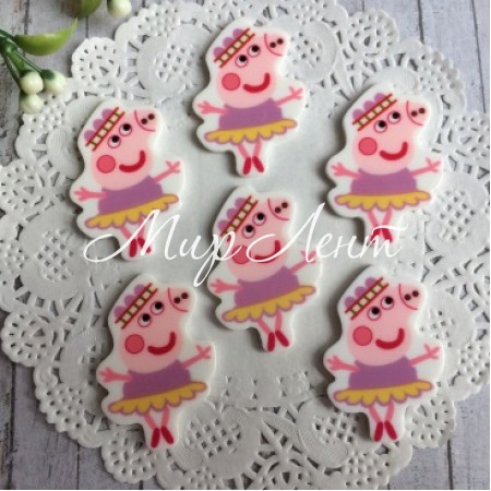 Кабошон, Свинка Пеппа, 3,6х2,5 см, сиренево-желтое платье, упаковка 25 шт.