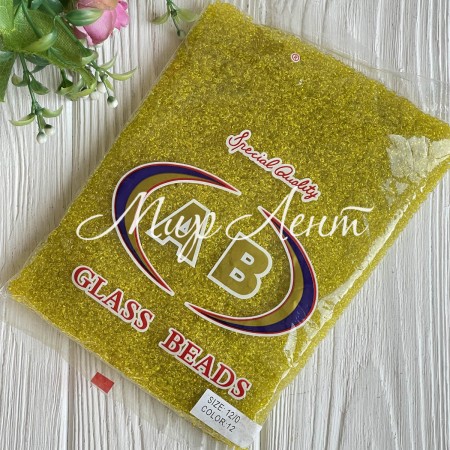 Бисер прозрачный, размер 12/0, желтый (12), упаковка 400 г