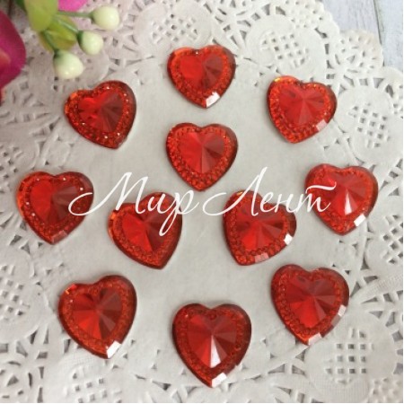 Сердце хрусталь, 16  мм, красное, упаковка 500 шт.