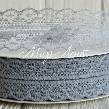 Кружево органзовое (D30328), 3 см, серое, рулон 45 м