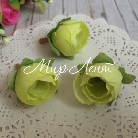 Бутон розы тканевый (с листиком), 2,5 см, лимонно-салатовый, упаковка 200 шт.