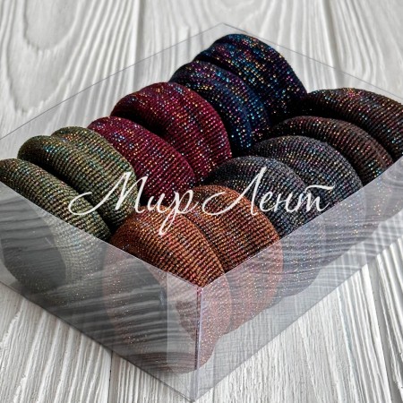 Резинка нейлон в коробке (широкая), 4,5х2 см, шоколадно-серо-коричневый люрекс, упаковка 12 шт.