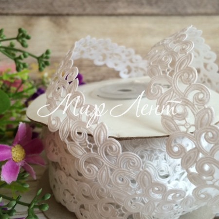 Стрічка-мереживо, 2 см, білий, рулон 20 м