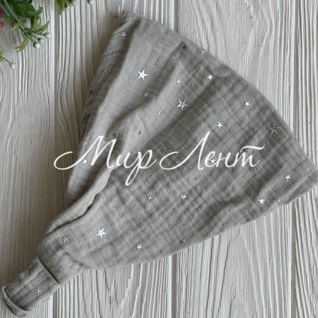 Муслиновая бандана со звездочками, 24х19 см, серая, шт.