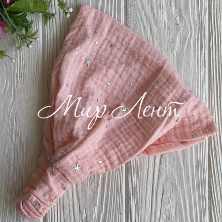 Муслиновая бандана со звездочками, 24х19 см, персиковая, шт.