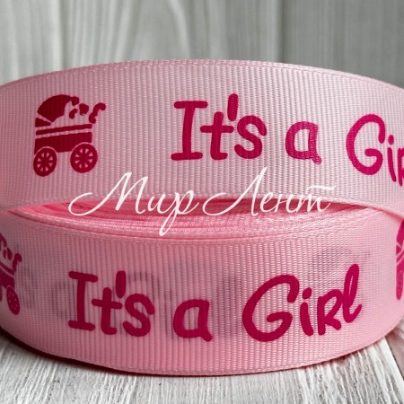 Репс 2,5 см, It's a Girl, світло-рожевий, рулон 23 м