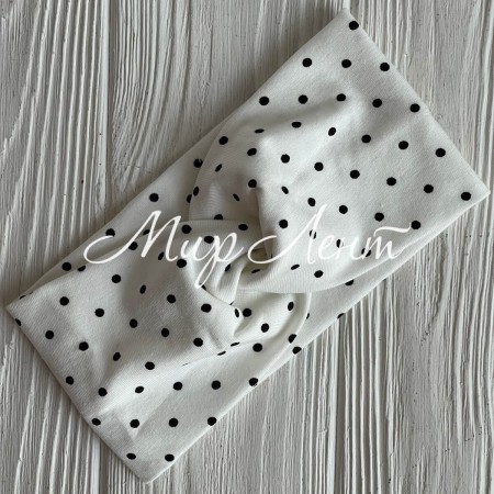 Повязка трикотаж чалма в горох (детская), 17х8 см, белая в черный горох, шт.
