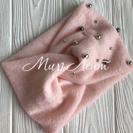 Повязка ангора широкая с жемчугом, 13 см, персиковая, шт.