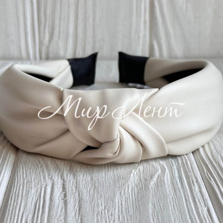 Обруч чалма з екошкіри однотонний, 4 см, айворі, шт.