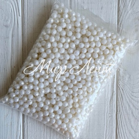 Бусина акриловая перламутровая граненый круг (С11811), 10 мм, белая, упаковка 500 г