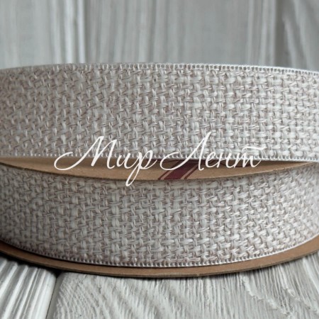 Лента мешковина с плетением (D30339), 2,5 см, белая, рулон 9 м