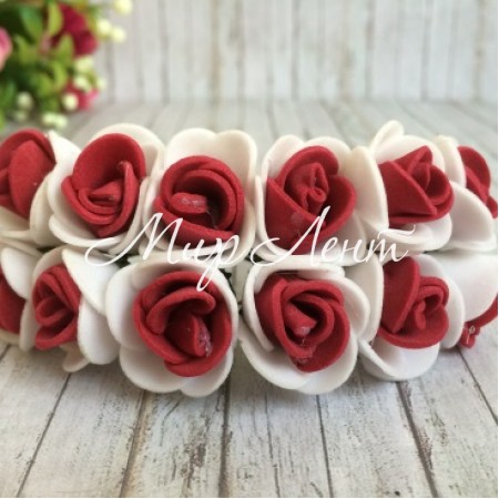 Роза 1,5-2 см, бело-бордовая, упаковка 12 пучков (144 шт.)