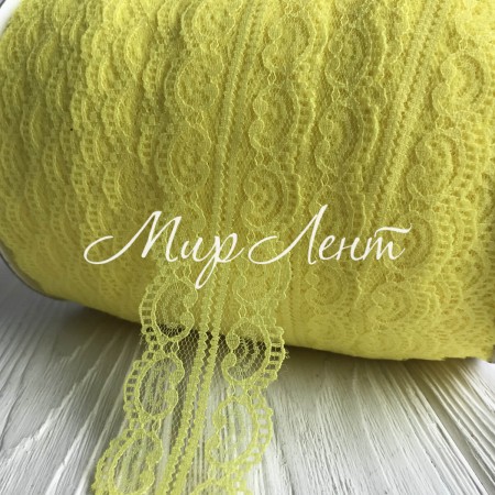 Кружево завиток, 4,5 см, желтое (не стрейчевое), бобина 200 ярдов (182 м)