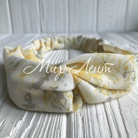 Повязка-переплет шифон в цветочек, 6 см, бело-желтый, шт.