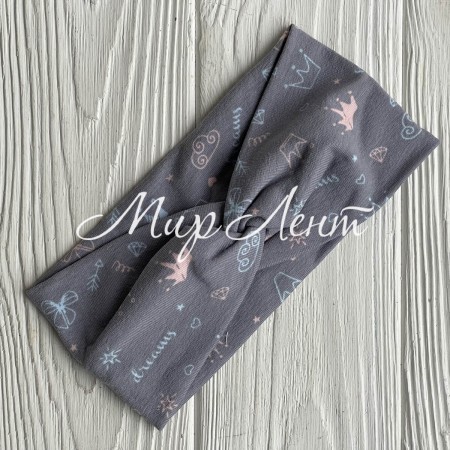 Пов'язка дитяча стрейч кулір, 8х17 см, сіра с коронами, шт.