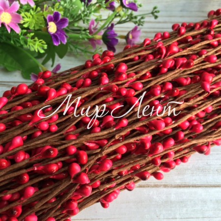 Декоративная ветка с тычинками Big, 65 см, красный, упаковка 100 шт.