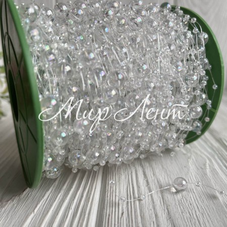 Хрустальная лента-бусинка (С30158-АВ), 8 мм, прозрачный перламутр круглая, рулон 60 м