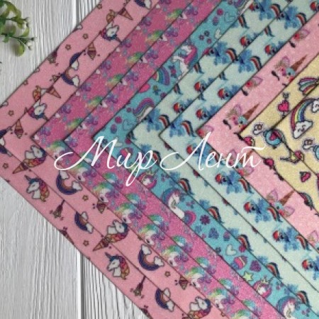 Экокожа блеск (19011104), 20х30 см, единороги, упаковка 10 шт.