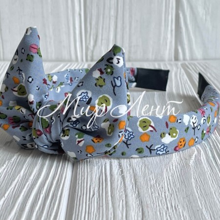 Обруч софт солоха в цветочек, 2,5 см, серый с хлопком, шт.